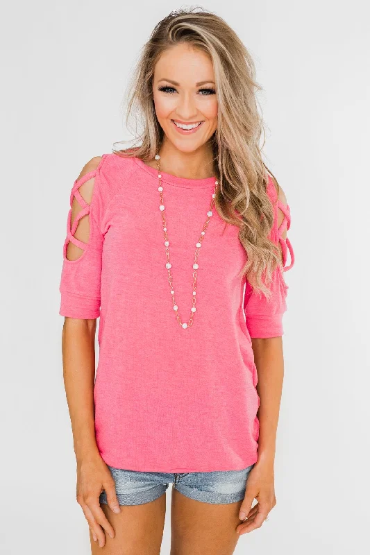 Great Fashion, Even Better Prices Once Upon A Time Criss Cross Sleeve Top- Ultra Pink Great Fashion, Even Better Prices Once Upon A Time Criss Cross Sleeve Top- Ultra Pink