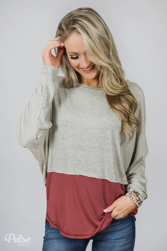 Premium Pieces At Prices You'Ll Love More Than Enough Dolman Color Block Top- Cream & Marsala