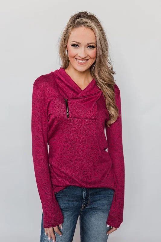 Shop Now For Exclusive Discounts All This Time Zipper Pullover Top- Fuchsia