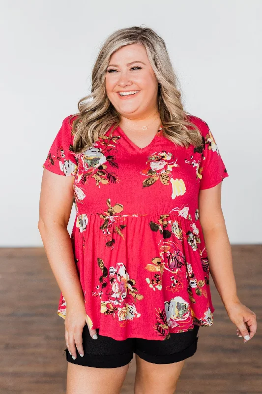 Flash Deals For A Limited Time World To See Floral Babydoll Top- Coral