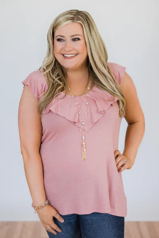 Casual Chic Story Teller Ruffle Top- Blush