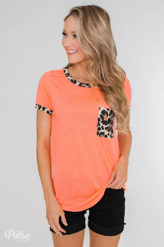 Limited Stock – Weekend Offers Available Now Constant Excitement Confetti & Leopard Pocket Top- Neon Orange Limited Stock – Weekend Offers Available Now Constant Excitement Confetti & Leopard Pocket Top- Neon Orange