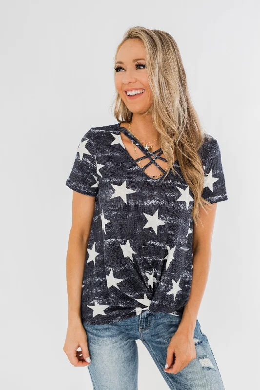 Save More On The Styles You Love Share The Spirit Criss Cross Star Top- Navy