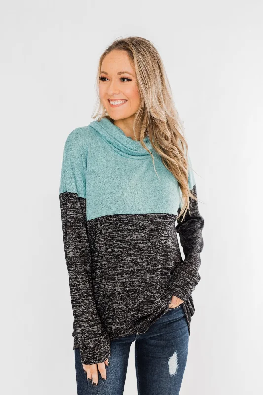 Bid Farewell To The Old Season Mint Charcoal Cowl Color Block Top