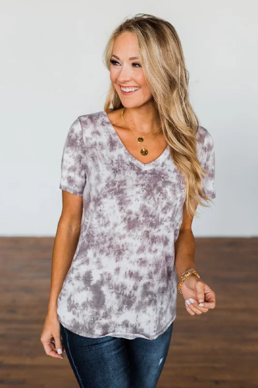 Fashion Forward What Is Love V-Neck Tie Dye Top- Mocha