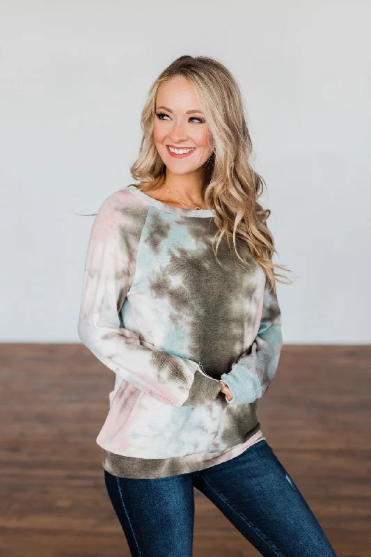 Weekend Price Drop – Shop Before It'S Gone Make Your Dreams Happen Tie Dye Top- Olive, Pink, & Blue
