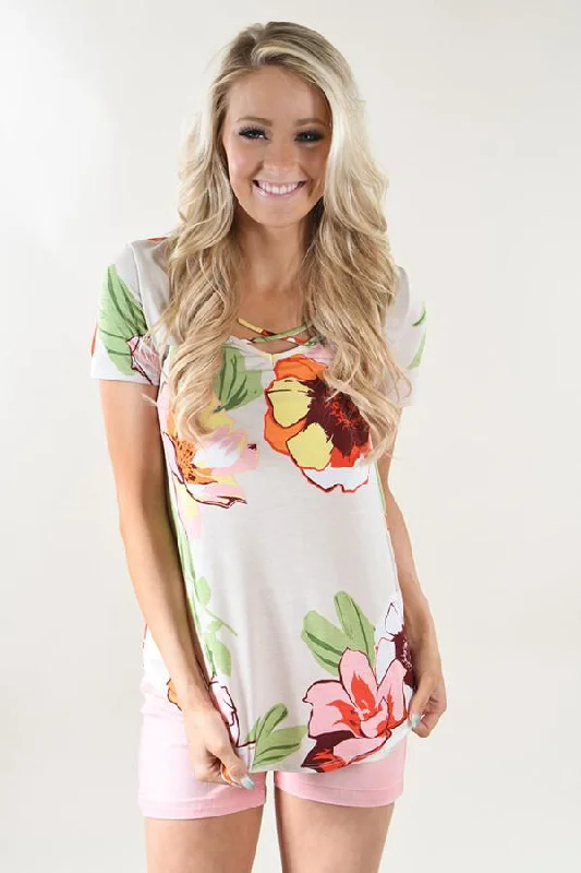 Buy More, Save More Tropical Criss Cross Floral Top ~ Cream