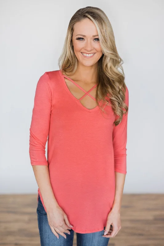Hurry – Weekend Sale Ends Soon Cross It Off 3/4 Sleeve Top- Pink Lemonade