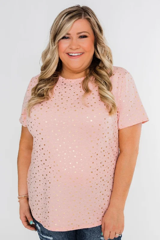 Statement Fashion Offers Made To Shine Short Sleeve Star Top- Pink & Gold
