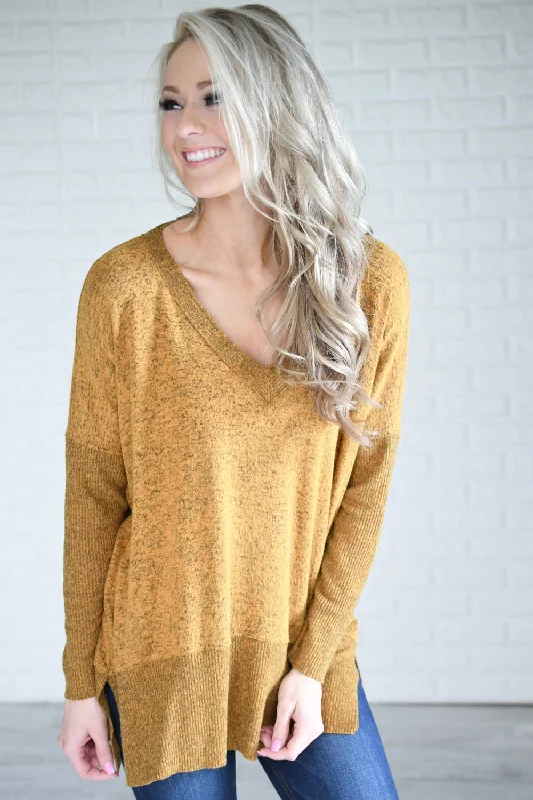 Limited Time Offer Feeling Cozy V-Neck Top ~ Mustard