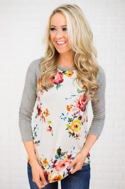 Flash Sale Happening Now – Act Fast Dreams of You Floral Baseball Top - Grey