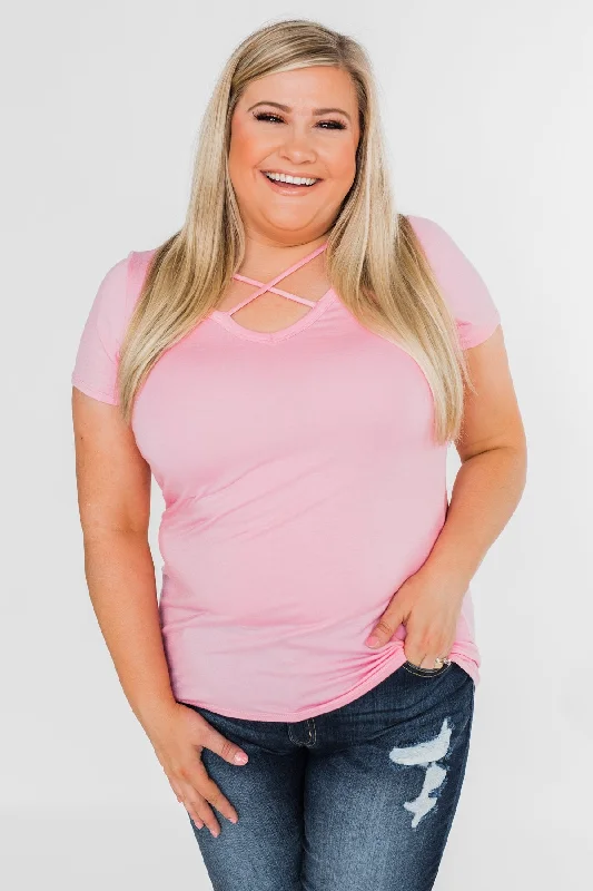 Timeless Elegance Redefined Meet Me Here Short Sleeve Top- Pink
