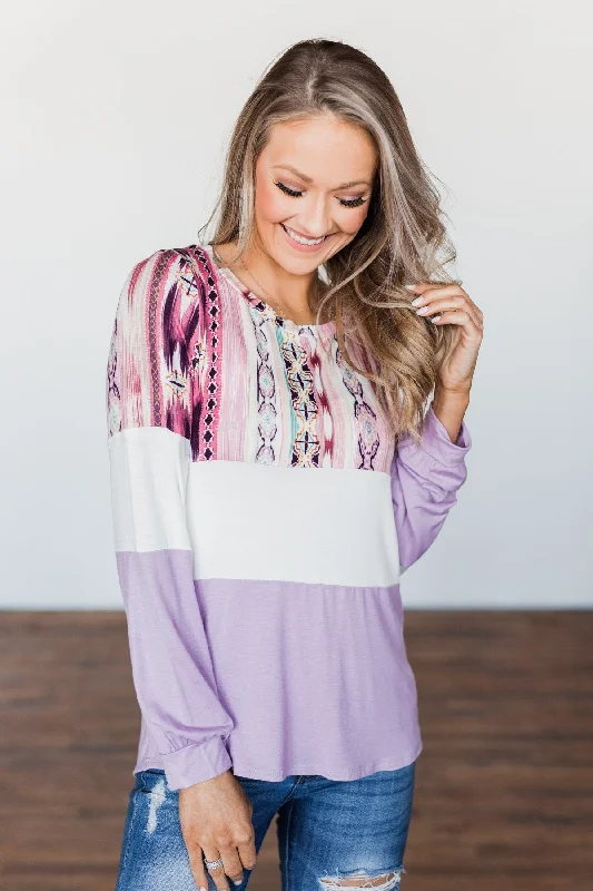 Fashion-Forward Some Kind Of Wonderful Aztec Top- Lavender & Pink