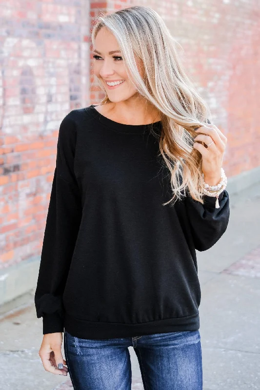 Dive Into Trendy Styles You Make It Easy Pullover Top- Black