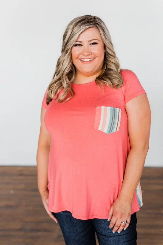 Luxe Style Discounts Days Like This Striped Back Top- Coral