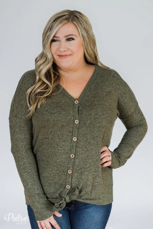 Big Discounts This Weekend Only Dearly Loved Button Down Top- Olive