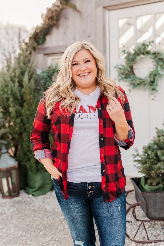Weekend Sale – Limited-Time Deals Fall Into The Night Plaid Button Top- Red & Black