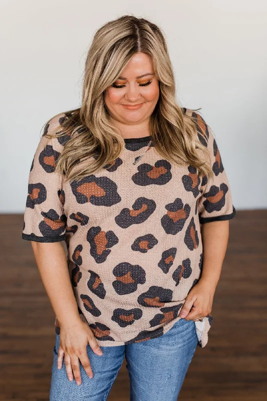 Chic Trends Unveiled Daring Adventure Leopard Raglan Top- Light Brown