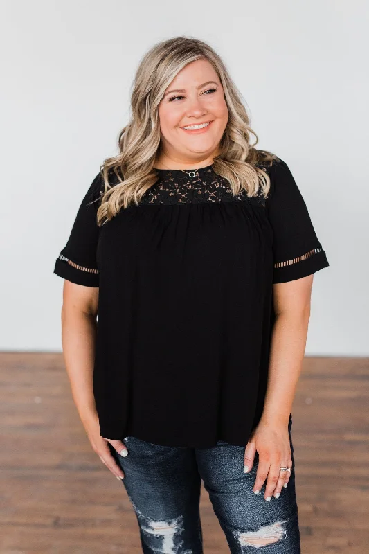 Special Savings Event Happening Now Seeing Your Heart Lace Detail Top- Black