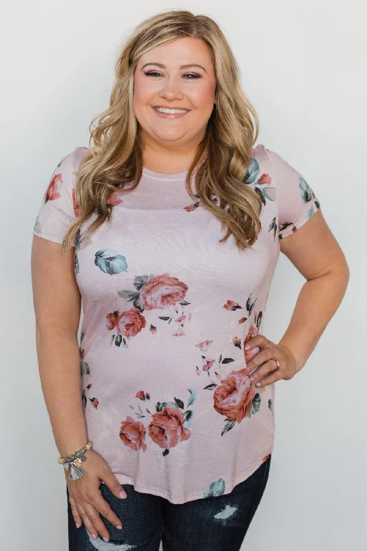 Holiday Glam Floral Melody Short Sleeve Top - Blush