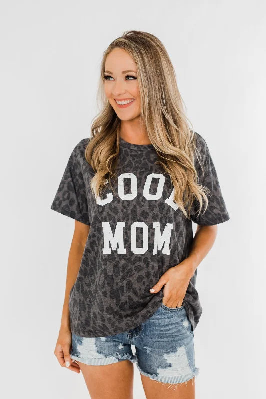 Trendy Threads "Cool Mom" Leopard Graphic Top- Charcoal