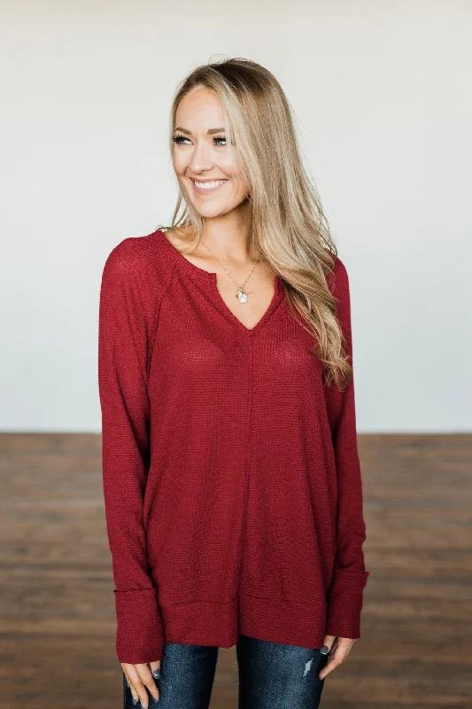 Romantic Chic Deals There You Go Again Thermal Notch Top- Cranberry Red