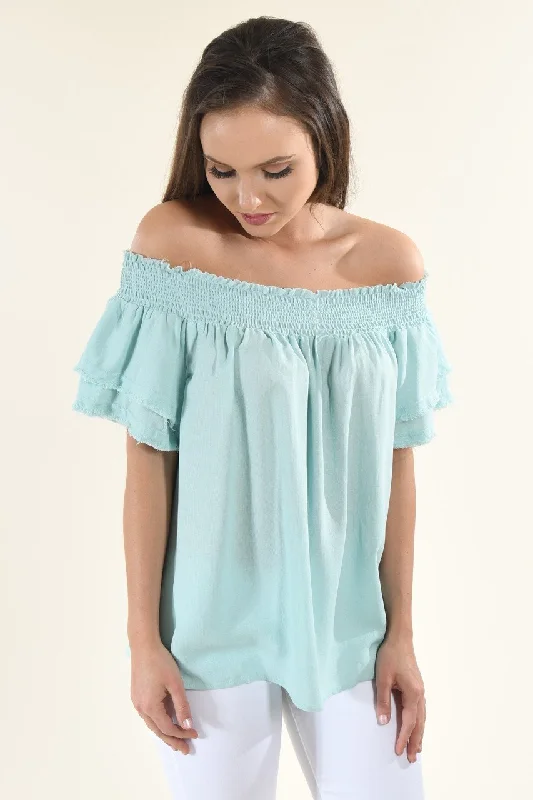 Flash Deals For A Limited Time Blue Off The Shoulder Ruffle Top