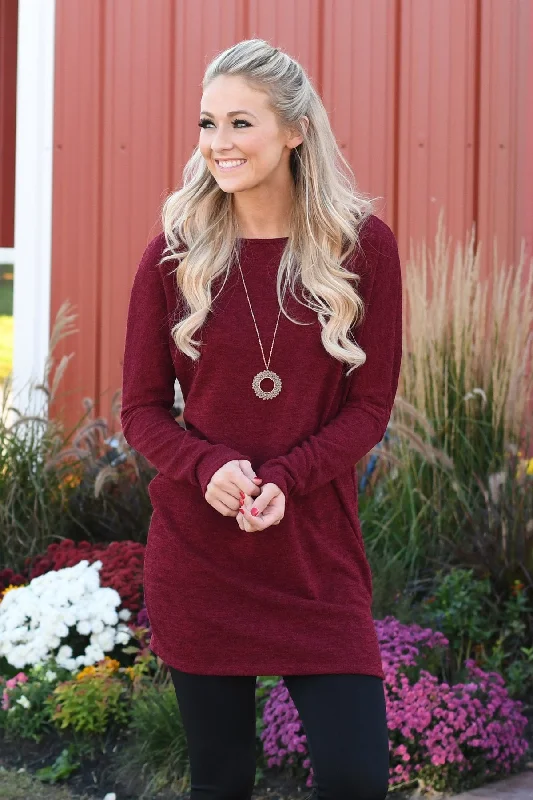 Trend Forward Threads Fall Feels Burgundy Tunic Top