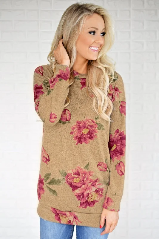 Style Upgrade Endless Possibilities Long Sleeve Floral Top ~ Brown