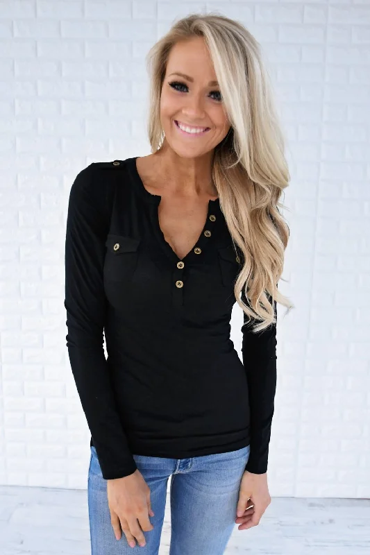 Flash Sale Button Top - Black