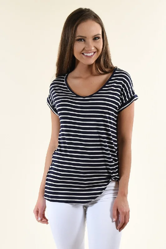 Friday Deals You Can't Resist Navy Striped V-Neck Knot Top
