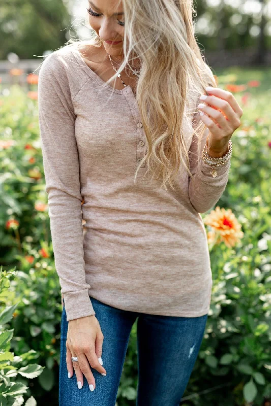 Hot Picks The Time Of My Life Button Henley Top- Oatmeal
