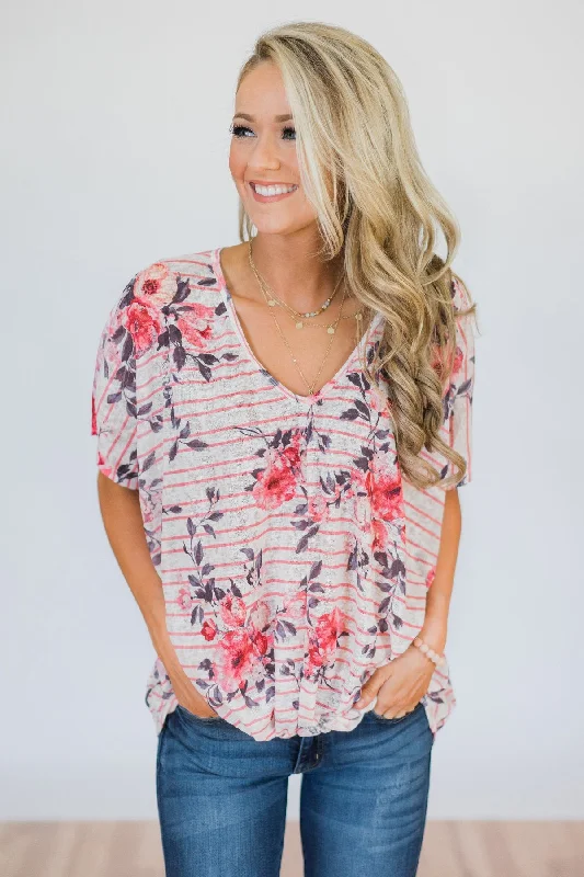 Stylish Savings Where You Are Floral Knot Top- Pink