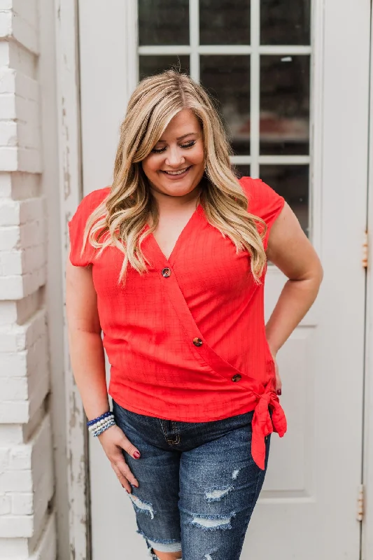 Stupidly Low Prices Amazed By You Button & Tie Top- Scarlet Red