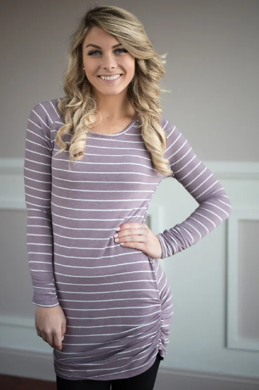 Chic Style, Always In Vogue Layer it Up Striped Tunic Top ~ Purple