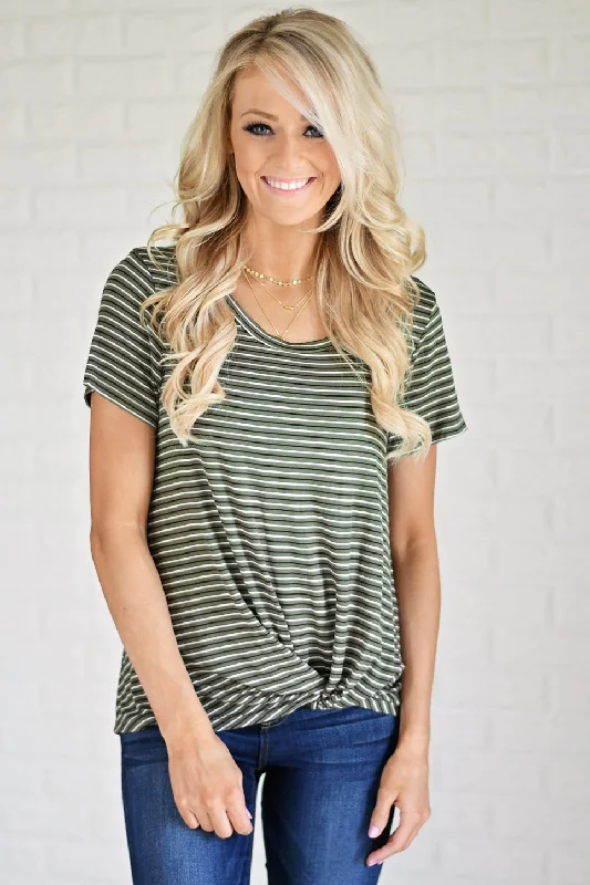 Weekend Sale – Limited-Time Deals Olive Striped Knot Top