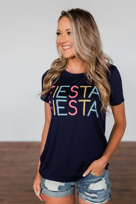 Fashion Sale "Fiesta Siesta" Graphic Top- Navy