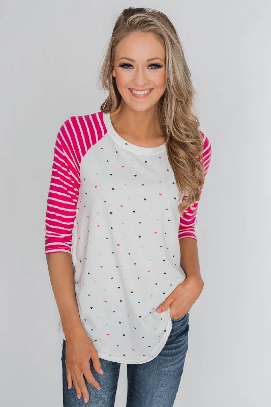 Limited Time Million Reasons To Love Striped Sleeve Top- Fuschia