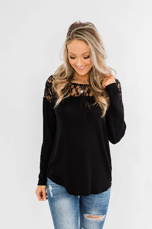 Limited Time Offer Hometown Dreamer Lace Pullover Top- Black