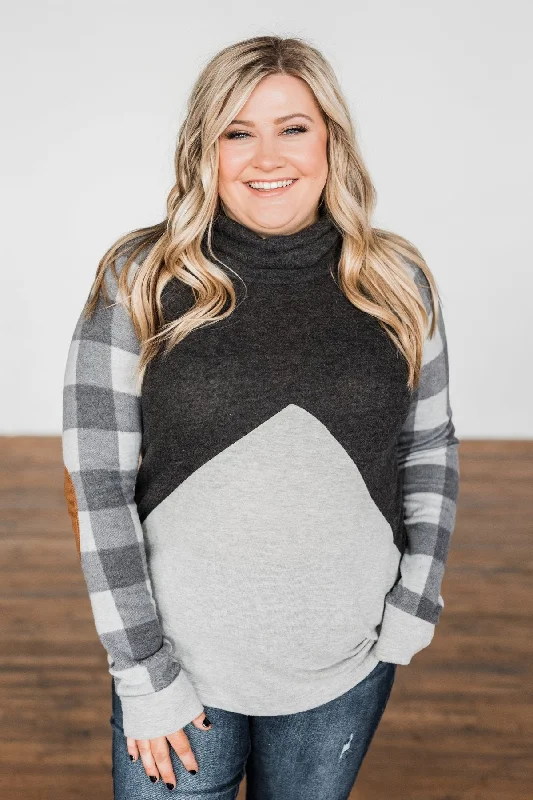 Explore What's New No Broken Hearts Color Block Top- Charcoal & Grey