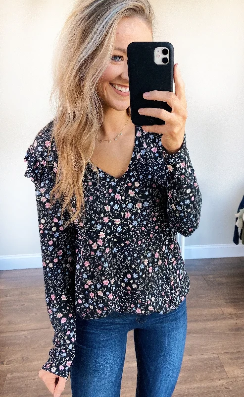Contemporary Chic Promotions Forever And Ever Floral Top- Black