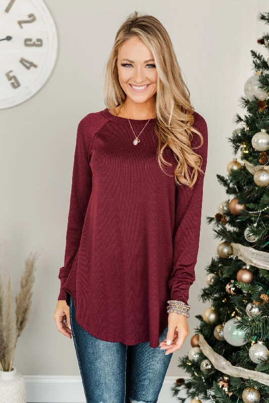 Your Chance To Save Big This Weekend Meet In The Middle Knit Tunic Top- Burgundy
