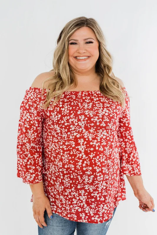 Classic Elegance Sales Asking For More Floral & Polka Dot Top- Red