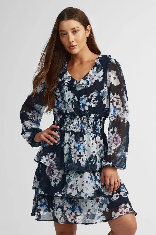 Minimalist Fashion Sale Robe manches longues volants étagés - Femme
