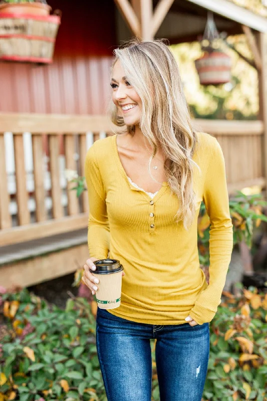 Shop Smart, Save More Before The Sale Ends Break The Silence Button Henley Top- Mustard Shop Smart, Save More Before The Sale Ends Break The Silence Button Henley Top- Mustard