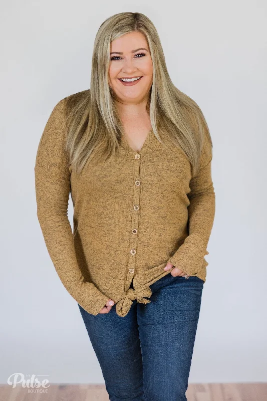 Today's Best Deals – Don't Wait Dearly Loved Button Down Top- Heathered Mustard