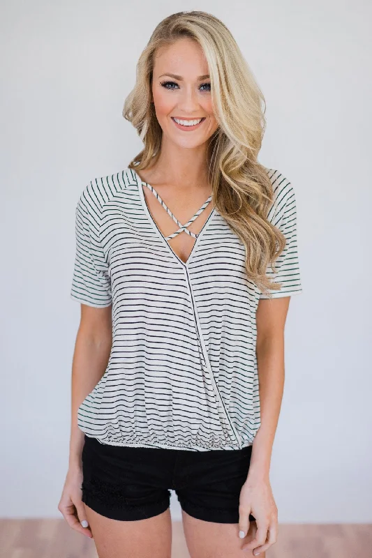 Fashion Forward Already There Striped Criss Cross Top