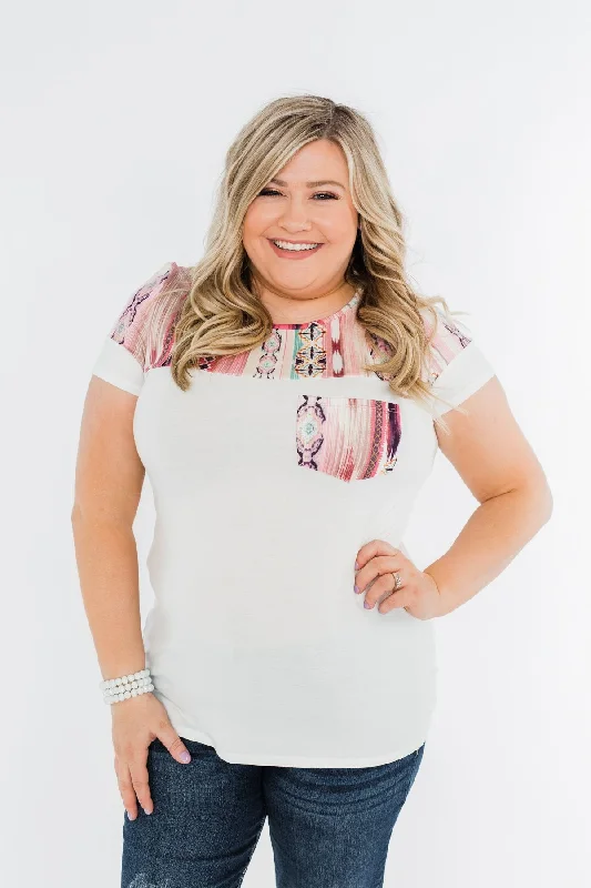 Trendy Looks On Sale Opened Up My Eyes Bow Back Top- Ivory & Pink Tones