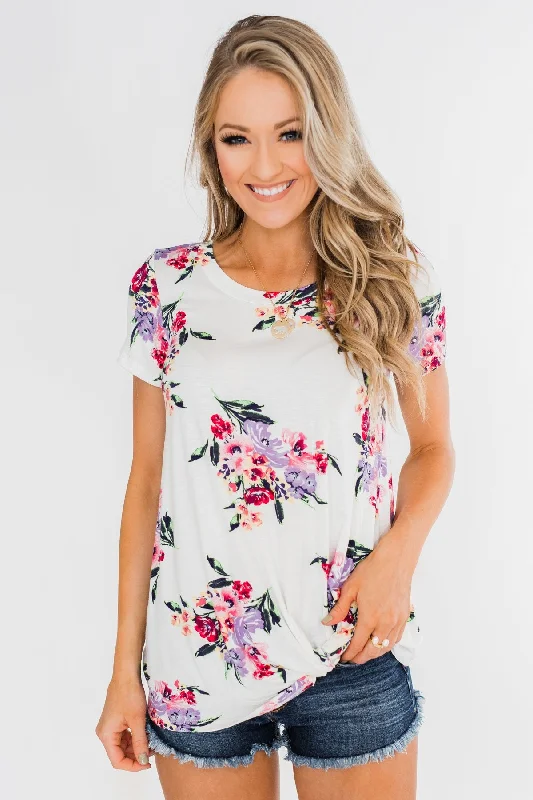Urban Style Promotions Take Your Time Floral Knot Top- White