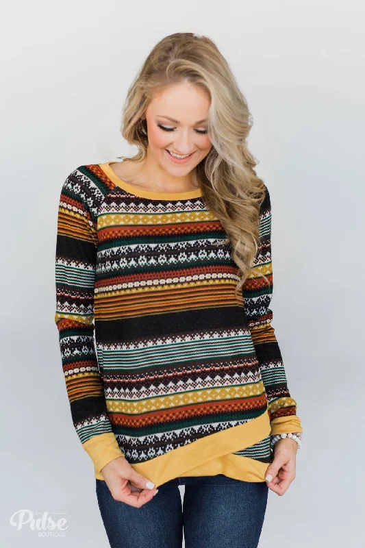 Laid-Back Fashion Offers Beat The Chill Printed Top- Mustard